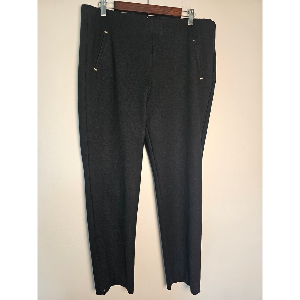 Professional Chicos Pull On Trousers Womens 3 16 Black Gold Hardware Slit Hem